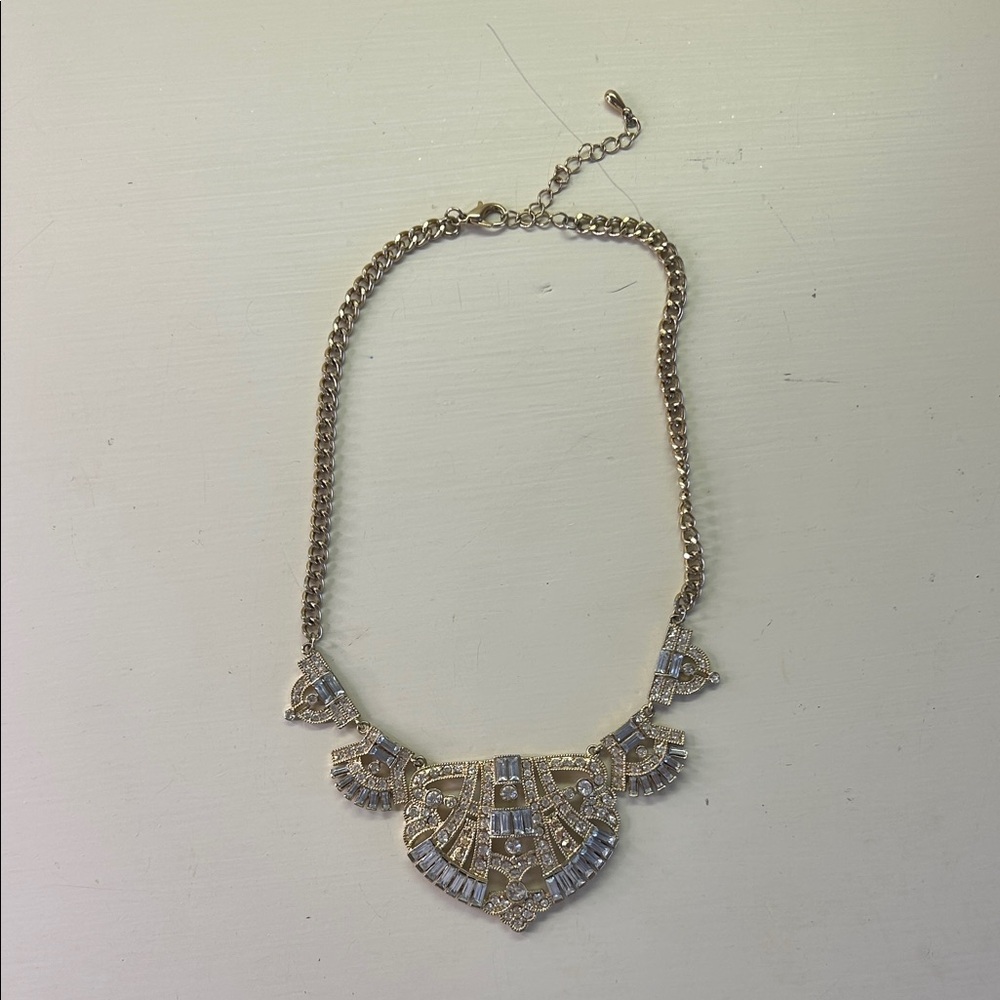 Gold Statement Necklace with Clear Crystals - Women's Jewelry